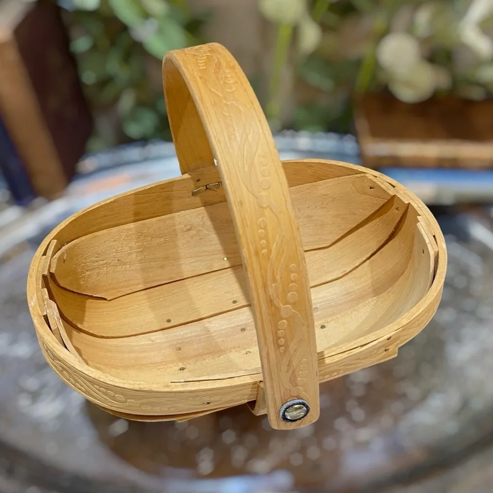 Vintage English Trug Gathering Handled Wood Basket Garden Veggies Flowers Fruit